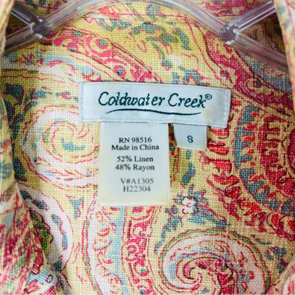 Vintage yellow pink blue linen paisley button boho coastal cottagecore jacket 8 - Picture 4 of 5
